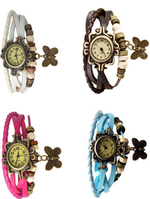 

NS18 Vintage Butterfly Rakhi Combo of 4 White, Pink, Brown And Sky Blue Watch - For Women