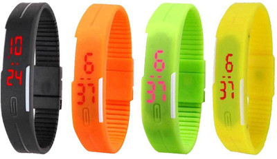 

Kissu Led Magnet Band Combo of 4 Black, Orange, Green And Yellow Watch - For Men & Women