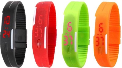 NS18 Silicone Led Magnet Band Combo of 4 Black, Red, Green And Orange Digital Watch  - For Boys & Girls   Watches  (NS18)