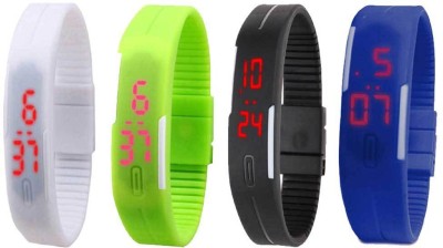 NS18 Silicone Led Magnet Band Combo of 4 White, Green, Black And Blue Digital Watch  - For Boys & Girls   Watches  (NS18)