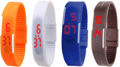 

NS18 Silicone Led Magnet Band Combo of 4 Orange, White, Blue And Brown Watch - For Boys & Girls