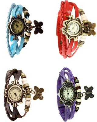 NS18 Vintage Butterfly Rakhi Combo of 4 Sky Blue, Brown, Red And Purple Analog Watch  - For Women   Watches  (NS18)