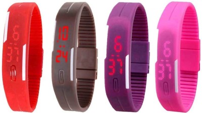 NS18 Silicone Led Magnet Band Watch Combo of 4 Red, Brown, Purple And Pink Digital Watch  - For Couple   Watches  (NS18)