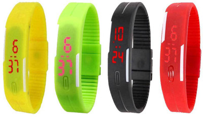 Kissu Led Magnet Band Combo of 4 Yellow, Green, Black And Red Watch - For Men & Women
