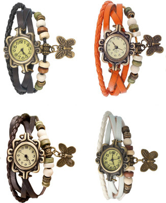 

Kissu Vintage Rakhi Combo of 4 Black, Brown, Orange And White Watch - For Women