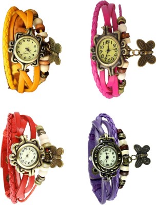 NS18 Vintage Butterfly Rakhi Combo of 4 Yellow, Red, Pink And Purple Analog Watch  - For Women   Watches  (NS18)