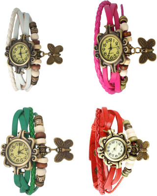 

NS18 Vintage Butterfly Rakhi Combo of 4 White, Green, Pink And Red Watch - For Women