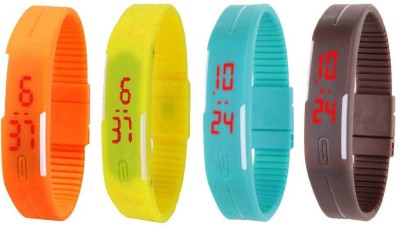 NS18 Silicone Led Magnet Band Combo of 4 Orange, Yellow, Sky Blue And Brown Digital Watch  - For Boys & Girls   Watches  (NS18)