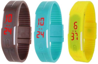 NS18 Silicone Led Magnet Band Combo of 3 Brown, Sky Blue And Yellow Digital Watch  - For Boys & Girls   Watches  (NS18)