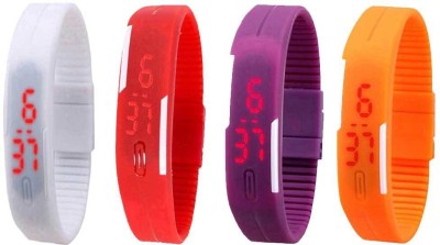 NS18 Silicone Led Magnet Band Combo of 4 White, Red, Purple And Orange Digital Watch  - For Boys & Girls   Watches  (NS18)