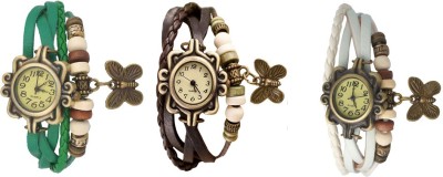 NS18 Vintage Butterfly Rakhi Watch Combo of 3 Green, Brown And White Analog Watch  - For Women   Watches  (NS18)