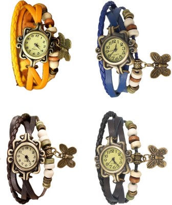 NS18 Vintage Butterfly Rakhi Combo of 4 Yellow, Brown, Blue And Black Analog Watch  - For Women   Watches  (NS18)