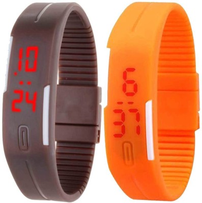NS18 Silicone Led Magnet Band Set of 2 Brown And Orange Digital Watch  - For Boys & Girls   Watches  (NS18)