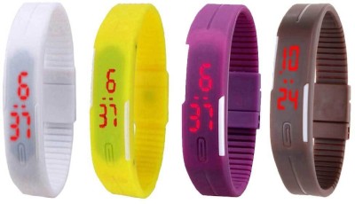 NS18 Silicone Led Magnet Band Combo of 4 White, Yellow, Purple And Brown Watch  - For Boys & Girls   Watches  (NS18)