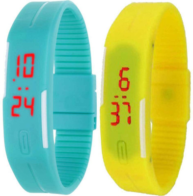 

Kissu Led Band Watch Combo of 2 Sky Blue And Yellow Watch - For Couple