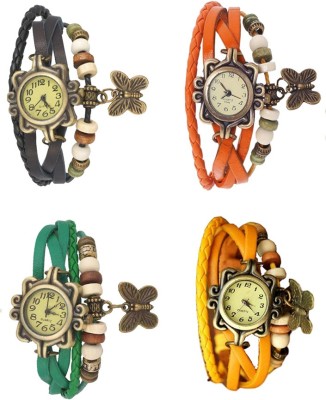 NS18 Vintage Butterfly Rakhi Combo of 4 Black, Green, Orange And Yellow Analog Watch  - For Women   Watches  (NS18)