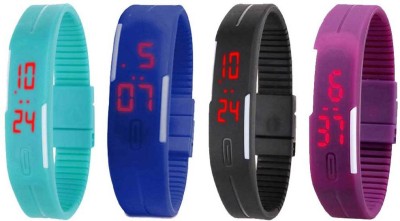 NS18 Silicone Led Magnet Band Watch Combo of 4 Sky Blue, Blue, Black And Purple Digital Watch  - For Couple   Watches  (NS18)