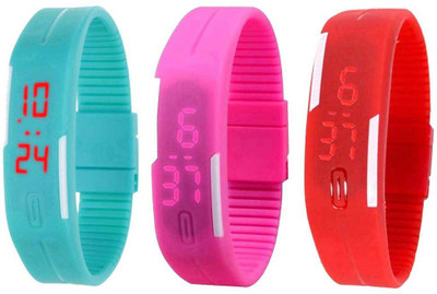 Kissu Led Band Watch Combo of 3 Sky Blue, Pink And Red Watch - For Couple