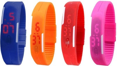 NS18 Silicone Led Magnet Band Watch Combo of 4 Blue, Orange, Red And Pink Digital Watch  - For Couple   Watches  (NS18)