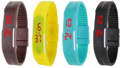 View NS18 Silicone Led Magnet Band Combo of 4 Brown, Yellow, Sky Blue And Black Digital Watch  - For Boys & Girls Wrist Watches Price Online(NS18)