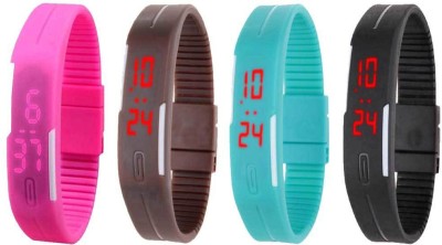 NS18 Silicone Led Magnet Band Combo of 4 Pink, Brown, Sky Blue And Black Digital Watch  - For Boys & Girls   Watches  (NS18)