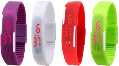 NS18 Silicone Led Magnet Band Combo of 4 Purple, White, Red And Green Digital Watch  - For Boys & Girls   Watches  (NS18)