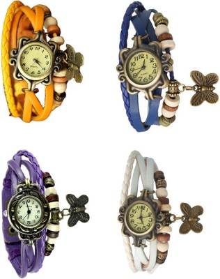 NS18 Vintage Butterfly Rakhi Combo of 4 Yellow, Purple, Blue And White Analog Watch  - For Women   Watches  (NS18)