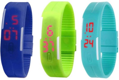 NS18 Silicone Led Magnet Band Combo of 3 Blue, Green And Sky Blue Digital Watch  - For Boys & Girls   Watches  (NS18)