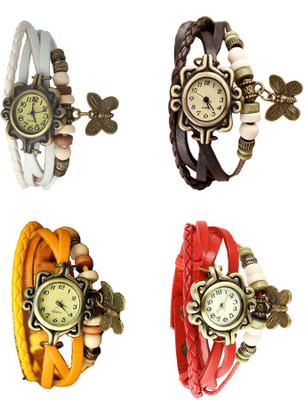 

Kissu Vintage Rakhi Combo of 4 White, Yellow, Brown And Red Watch - For Women