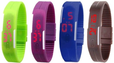 NS18 Silicone Led Magnet Band Combo of 4 Green, Purple, Blue And Brown Digital Watch  - For Boys & Girls   Watches  (NS18)