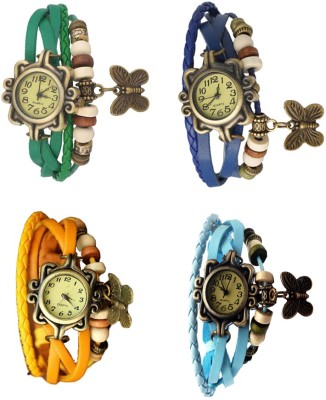 NS18 Vintage Butterfly Rakhi Combo of 4 Green, Yellow, Blue And Sky Blue Analog Watch  - For Women   Watches  (NS18)