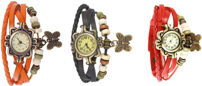 

Kissu Vintage Rakhi Watch Combo of 3 Orange, Black And Red Watch - For Women