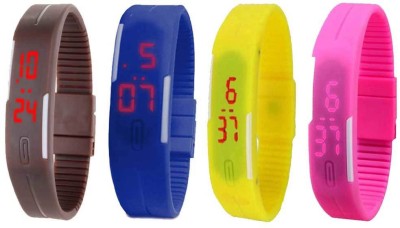 NS18 Silicone Led Magnet Band Watch Combo of 4 Brown, Blue, Yellow And Pink Digital Watch  - For Couple   Watches  (NS18)