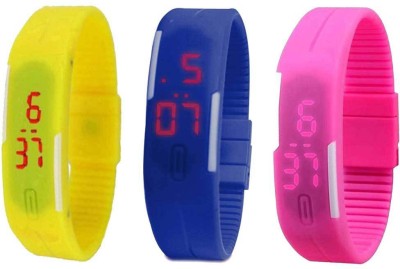 NS18 Silicone Led Magnet Band Combo of 3 Yellow, Blue And Pink Digital Watch  - For Boys & Girls   Watches  (NS18)