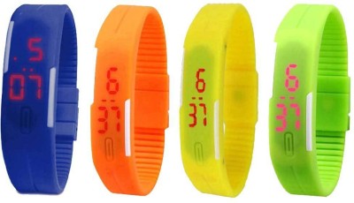 NS18 Silicone Led Magnet Band Combo of 4 Blue, Orange, Yellow And Green Digital Watch  - For Boys & Girls   Watches  (NS18)