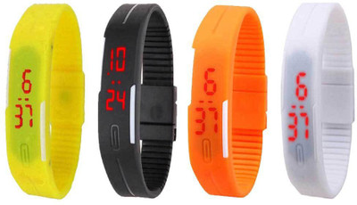 

NS18 Silicone Led Magnet Band Combo of 4 Yellow, Black, Orange And White Watch - For Boys & Girls