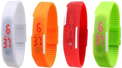NS18 Silicone Led Magnet Band Combo of 4 White, Orange, Red And Green Digital Watch  - For Boys & Girls   Watches  (NS18)