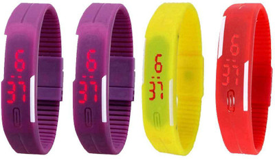 

NS18 Silicone Led Magnet Band Watch Combo of 4 Purple, Pink, Yellow And Red Watch - For Couple