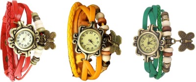 NS18 Vintage Butterfly Rakhi Watch Combo of 3 Red, Yellow And Green Analog Watch  - For Women   Watches  (NS18)