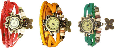 

NS18 Vintage Butterfly Rakhi Watch Combo of 3 Red, Yellow And Green Watch - For Women