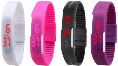 NS18 Silicone Led Magnet Band Watch Combo of 4 White, Pink, Black And Purple Digital Watch  - For Couple   Watches  (NS18)