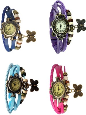 NS18 Vintage Butterfly Rakhi Combo of 4 Blue, Sky Blue, Purple And Pink Analog Watch  - For Women   Watches  (NS18)