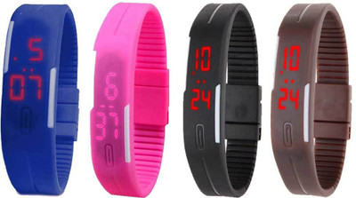 View NS18 Silicone Led Magnet Band Combo of 4 Blue, Pink, Black And Brown Digital Watch  - For Boys & Girls Wrist Watches Price Online(NS18)