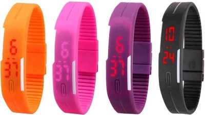 NS18 Silicone Led Magnet Band Combo of 4 Orange, Pink, Purple And Black Digital Watch  - For Boys & Girls   Watches  (NS18)