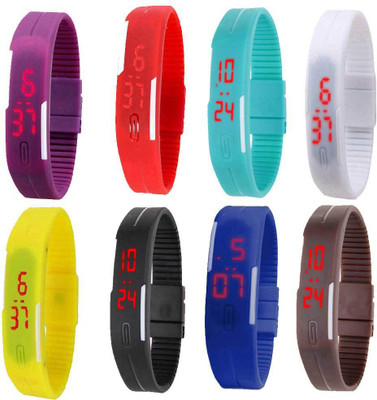 

Kissu Led Magnet Band Combo of 8 Purple, Red, Sky Blue, White, Yellow, Black, Brown And Blue Watch - For Men & Women