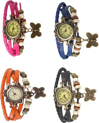 NS18 Vintage Butterfly Rakhi Combo of 4 Pink, Orange, Blue And Black Analog Watch  - For Women   Watches  (NS18)