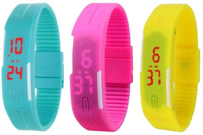 NS18 Silicone Led Magnet Band Combo of 3 Sky Blue, Pink And Yellow Digital Watch  - For Boys & Girls   Watches  (NS18)