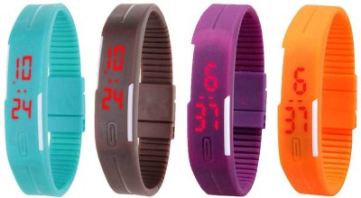 NS18 Silicone Led Magnet Band Combo of 4 Sky Blue, Brown, Purple And Orange Digital Watch  - For Boys & Girls   Watches  (NS18)