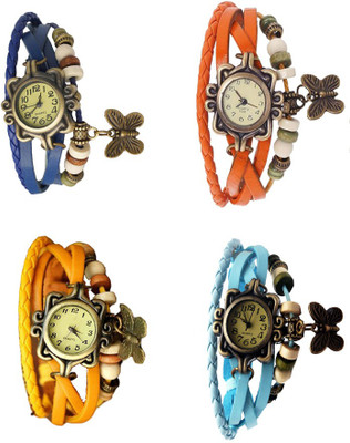 

NS18 Vintage Butterfly Rakhi Combo of 4 Blue, Yellow, Orange And Sky Blue Watch - For Women