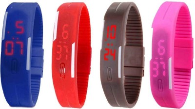 NS18 Silicone Led Magnet Band Combo of 4 Blue, Red, Brown And Pink Digital Watch  - For Boys & Girls   Watches  (NS18)